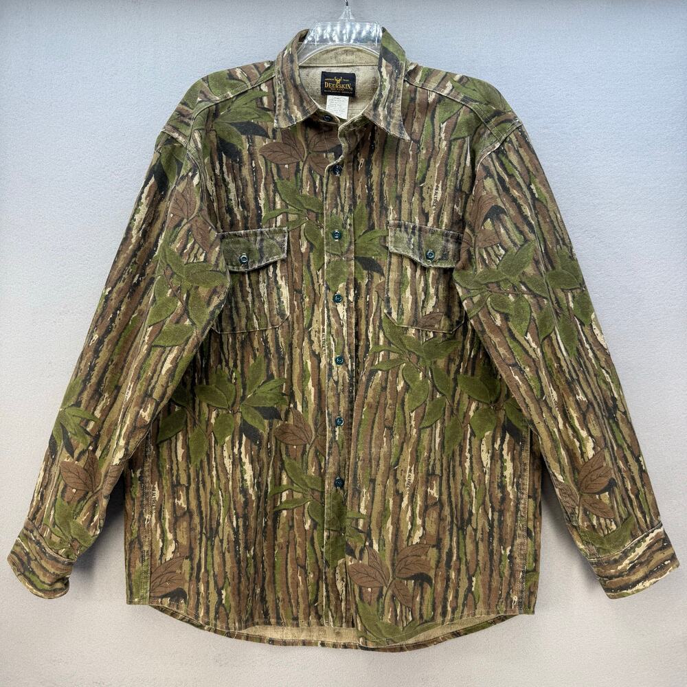 Deerskin Shirt Jacket Men's XL Real Tree Camo Long Sleeve Button Up Canvas VTG